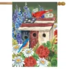 Briarwood Lane Patriotic Gathering Spring House Flag Birdhouse Floral Cardinal 28" X 40"