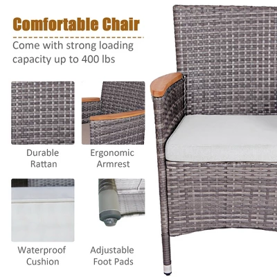 Costway 7PCS Patio Rattan Dining Set Acacia Wood Table Cushioned Chair Mix Gray 8 Costway 7PCS Patio Rattan Dining Set Acacia Wood Table Cushioned Chair Mix Gray - Image 8