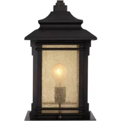 Franklin Iron Works Hickory Point Rustic Farmhouse Outdoor Pier Mount Light Walnut Bronze 16 1/2" Frosted Cream Glass For Exterior Barn Deck House -Outdoor Garden Store GUEST 46cf811e 8024 4c9e 881e 5d5dd477bf28