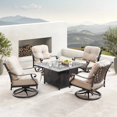 Oakland Living 5pc Deep Seating Swivel Aluminum Outdoor Patio Fire Pit Dining Set With Fire Table With Diamond Pattern Copper 1 Oakland Living 5pc Deep Seating Swivel Aluminum Outdoor Patio Fire Pit Dining Set With Fire Table With Diamond Pattern Copper