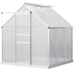 Outsunny Aluminum Greenhouse, Polycarbonate Walk-in Garden Greenhouse Kit With Adjustable Roof Vent, Rain Gutter And Sliding Door For Winter, Silver -Outdoor Garden Store GUEST 472d6079 438f 49e9 a3b8 20395c8cb30f