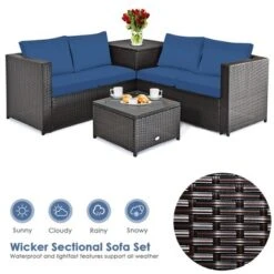 Costway 4PCS Patio Rattan Furniture Set Cushioned Loveseat Storage Table Navy -Outdoor Garden Store GUEST 475332d8 0954 48a2 a57a 1d16538fe54a