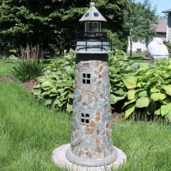 Sunnydaze Decor Sunnydaze Outdoor Backyard Garden Nautical Lighthouse Solar LED Pathlight Statue Figurine - 36" - Cobblestone -Outdoor Garden Store GUEST 47bbee14 13fc 4047 a2c1 c7146f2e8bed