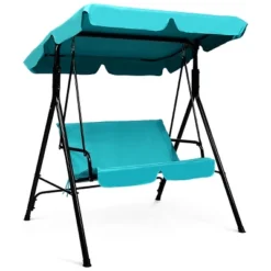 Costway Loveseat Patio Canopy Swing Glider Hammock Cushioned Blue -Outdoor Garden Store GUEST 47c3fc73 7464 414e b53a da1761c8f12d