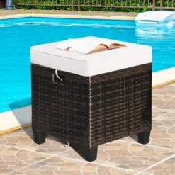 Costway 2PCS Patio Rattan Ottoman Cushioned Seat Beige -Outdoor Garden Store GUEST 47d5d1ec a0aa 454e 850c 41c264f7ecdf