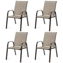 Costway 4PCS Patio Chairs Garden Deck Yard With Armrest Brown/Beige/Gray -Outdoor Garden Store GUEST 48cc892e 6890 4d9e 9d44 f1af6b48b03f