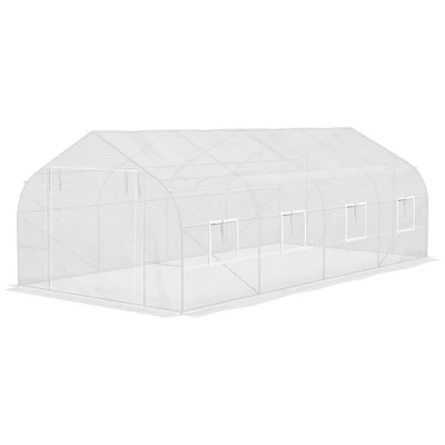 Outsunny 19.5' X 9.8' X 6.9' Walk-In Greenhouse, Outdoor Gardening Canopy Hot House With 8 Roll-up Windows, Zippered Door & Weather Cover, Steel White 3 Outsunny 19.5' X 9.8' X 6.9' Walk-In Greenhouse, Outdoor Gardening Canopy Hot House With 8 Roll-up Windows, Zippered Door & Weather Cover, Steel White - Image 3