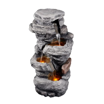 Teamson Home 39.37" Outdoor Faux Stone 4-Tier Water Fountain With LED, Gray 8 Teamson Home 39.37" Outdoor Faux Stone 4-Tier Water Fountain With LED, Gray - Image 8