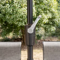 8pc Outdoor Dining Set With Metal Slat Top Table With Umbrella Hole & Swivel Chairs - Gray/Beige - Captiva Designs -Outdoor Garden Store GUEST 49b31c66 6b43 4e92 bbc3 f7dab8029e4a