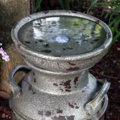 Sunnydaze Decor Sunnydaze 20"H Electric Polystone Farmhouse Vintage Milk Can Birdbath Outdoor Water Fountain With LED Lights -Outdoor Garden Store GUEST 4a08ac75 9a8d 4ae9 a085 93a65a356237