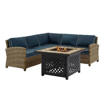 Bradenton 4pc Outdoor Wicker Sectional Set With Fire Table - Crosley 7 Bradenton 4pc Outdoor Wicker Sectional Set With Fire Table - Crosley - Image 7