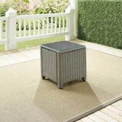 Bradenton Outdoor Wicker Glass Top Side Table - Crosley