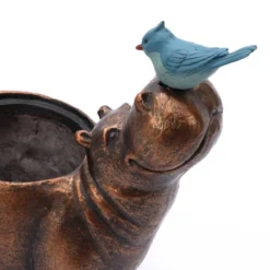 LuxenHome Brown Hippo And Blue Bird MgO Flower Pot Planter -Outdoor Garden Store GUEST 4a9c032f 47b0 4045 8b47 b3e87502e770