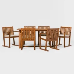 Saracina Home 7pc Modern Slatted Acacia Outdoor Dining Set With Trapezoid Legs 10 Saracina Home 7pc Modern Slatted Acacia Outdoor Dining Set With Trapezoid Legs -Outdoor Garden Store GUEST 4a9c5be8 f083 42b7 b2bc 555b83314b2e