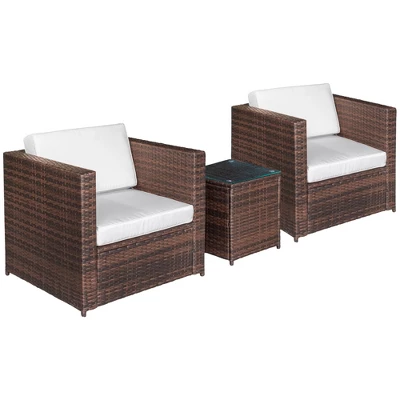 Outsunny 3-Piece Patio Wicker Bistro Set, Outdoor All-hand Weave PE Rattan Conservatory Garden Porch Furniture W/ Cushions & Coffee Table 2 Outsunny 3-Piece Patio Wicker Bistro Set, Outdoor All-hand Weave PE Rattan Conservatory Garden Porch Furniture W/ Cushions & Coffee Table - Image 2