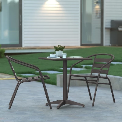 Emma And Oliver 23.5'' Square Aluminum Indoor-Outdoor Table Set With 2 Slat Back Chairs 1 Emma And Oliver 23.5'' Square Aluminum Indoor-Outdoor Table Set With 2 Slat Back Chairs