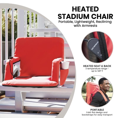Emma And Oliver Portable Heated Reclining Stadium Chair With Armrests, Heated Padded Back & Heated Seat With Dual Storage Pockets And Backpack Straps 8 Emma And Oliver Portable Heated Reclining Stadium Chair With Armrests, Heated Padded Back & Heated Seat With Dual Storage Pockets And Backpack Straps - Image 8