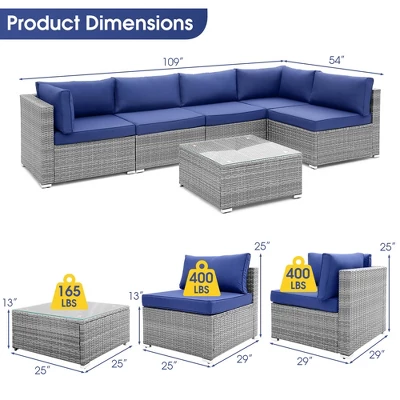Costway 6 PCS Patio Conversation Sofa Set Outdoor Rattan Furniture Cushioned Seat Navy 3 Costway 6 PCS Patio Conversation Sofa Set Outdoor Rattan Furniture Cushioned Seat Navy - Image 3
