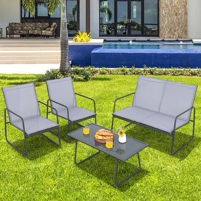 Costway 4-Piece Metal Patio Furniture Chat Set Outdoor Conversation Table Garden 1 Costway 4-Piece Metal Patio Furniture Chat Set Outdoor Conversation Table Garden