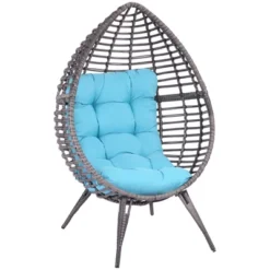 Outsunny Patio Wicker Lounge Chair With Soft Cushion, Outdoor/Indoor PE Rattan Egg Teardrop Cuddle Chair With Height Adjustable Knob For Backyard Garden Lawn Living Room -Outdoor Garden Store GUEST 4e51f06d dae8 4c68 a3d7 50192743e55d