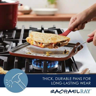 Rachael Ray Cook + Create Aluminum Nonstick Square Stovetop Griddle Pan 11" Red 9 Rachael Ray Cook + Create Aluminum Nonstick Square Stovetop Griddle Pan 11" Red - Image 9