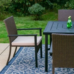 7pc Outdoor Dining Set With Rectangular Steel Table With 1.9" Umbrella Hole & Rattan Wicker Chairs With Cushions - Beige - Captiva Designs -Outdoor Garden Store GUEST 4ecd92a5 cdc2 4159 b477 aa192c728927