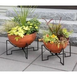 ACHLA Designs 15.25" X 20" Galvanized Steel Planter Bowl With Black Wrought Iron Plant Stand Burnt Sienna -Outdoor Garden Store GUEST 4f5ce26e 2ffc 40b5 8e0e 7c8633f37597