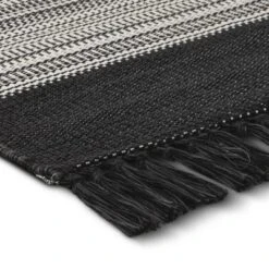 5' X 7' Outdoor Rug Striped Fringe Black - Project 62â„¢