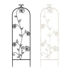 Garden Trellis- For Climbing Plants- Decorative Curving Flower Stem Metal Panel -For Vines, Roses, Vegetable Plants & Flowers By Pure Garden (Black)