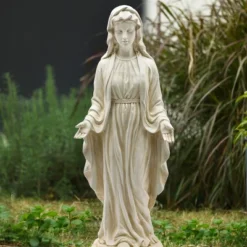 LuxenHome 30.5" H Virgin Mary Indoor Outdoor Statue Garden Statues, Gray Or Ivory -Outdoor Garden Store GUEST 520647ec 9e96 4997 8458 bb1a6d88b755