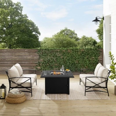Kaplan 3pc Outdoor Conversation Set With Fire Table & 2 Loveseats - Oatmeal - Crosley 5 Kaplan 3pc Outdoor Conversation Set With Fire Table & 2 Loveseats - Oatmeal - Crosley - Image 5