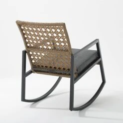 Komodo Modern Boho Faux Rattan & Metal Outdoor Rocking Chair With Cushion - Brown/Gray - Saracina Home 7 Komodo Modern Boho Faux Rattan & Metal Outdoor Rocking Chair With Cushion - Brown/Gray - Saracina Home -Outdoor Garden Store GUEST 520cdeec 4f51 489c aadc c2148f573b0c