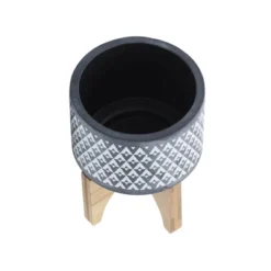 Sagebrook Home With Wooden Stand Aztec Ceramic Planter Pots Gray -Outdoor Garden Store GUEST 525dcf33 b0ed 4300 8003 15ce0744d3e6