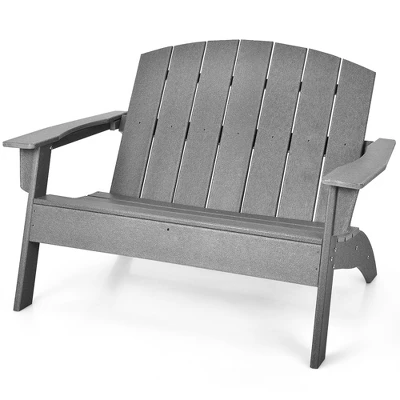 Costway Patio Adirondack Chair Loveseat Bench HDPE Weather Resistant Deck Grey 1 Costway Patio Adirondack Chair Loveseat Bench HDPE Weather Resistant Deck Grey