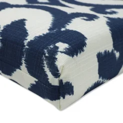 Damask 2pc Outdoor Square Seat Cushion Set Blue/White - Pillow Perfect
