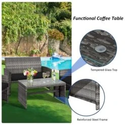 Tangkula 4-Piece Outdoor Patio Furniture Set Rattan Wicker Conversation Sofa Set Black -Outdoor Garden Store GUEST 53c7c002 b424 4bcd b143 a1cf01cda354