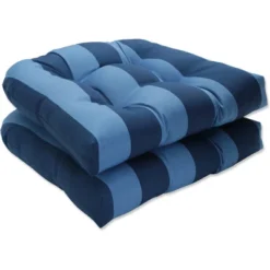 Set Of 2 Outdoor/Indoor Wicker Seat Cushions Blue - Pillow Perfect -Outdoor Garden Store GUEST 549b2d95 0fd4 4880 9d53 6514bd30cc6b