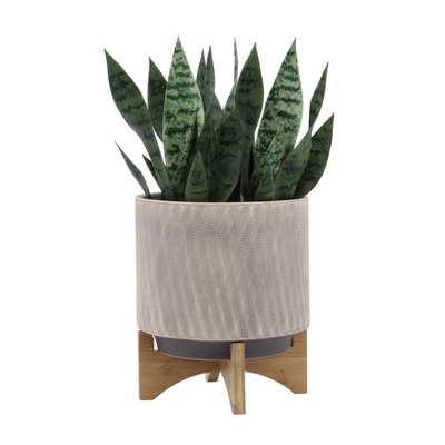 Sagebrook Home 12"x10" Mesh Ceramic Planter Pot With Stand Tan 2 Sagebrook Home 12"x10" Mesh Ceramic Planter Pot With Stand Tan - Image 2
