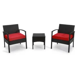 EDYO LIVING 3pc Wicker Outdoor Patio Conversation Furniture Set -Outdoor Garden Store GUEST 56874f9e 1289 4e11 ac22 74ec660cbe83
