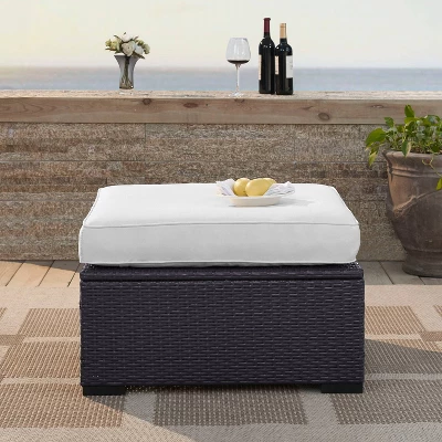 Biscayne Outdoor Wicker Ottoman - White - Crosley 2 Biscayne Outdoor Wicker Ottoman - White - Crosley - Image 2