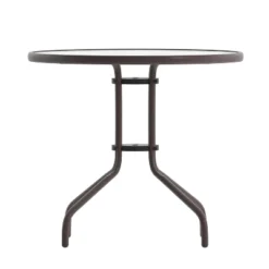 Flash Furniture Bellamy 31.5'' Round Tempered Glass Metal Table -Outdoor Garden Store GUEST 581c40a9 3f63 49f2 935e b6a9f8bae45b