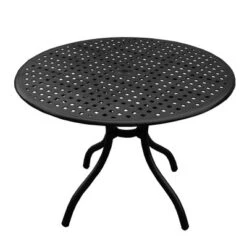 5pc Outdoor Dining Set With 42" Modern Ornate Outdoor Mesh Aluminum Round Patio Dining Table & Modern Chairs - Black - Oakland Living