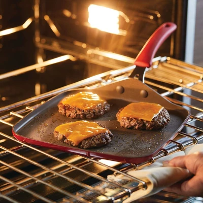 Rachael Ray Cook + Create Aluminum Nonstick Square Stovetop Griddle Pan 11" Red 2 Rachael Ray Cook + Create Aluminum Nonstick Square Stovetop Griddle Pan 11" Red - Image 2