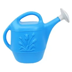 Union Products 63066 2 Gallon Plastic Indoor/Outdoor Watering Can W/ Tulip Design For Garden, Potted Plants, & Patio Pots, Caribbean Blue, 3 Pack