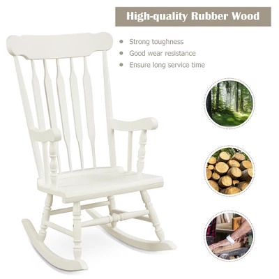 Costway Solid Wood Rocking Chair Porch Rocker Indoor Outdoor Seat Glossy Finish WhiteCoffee 6 Costway Solid Wood Rocking Chair Porch Rocker Indoor Outdoor Seat Glossy Finish WhiteCoffee - Image 6