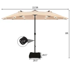 Costway 15Ft Patio Double-Sided Solar LED Market Umbrella Crank Base BeigeTanOrangeBurgundy