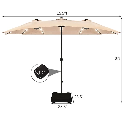 Costway 15Ft Patio Double-Sided Solar LED Market Umbrella Crank Base BeigeTanOrangeBurgundy 1 Costway 15Ft Patio Double-Sided Solar LED Market Umbrella Crank Base BeigeTanOrangeBurgundy