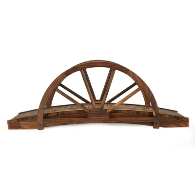 JOMEED CC77 3.3 Foot Natural Fir Wood Backyard Garden Arched Footbridge With Half-Wheel Style Railings For Small Creeks Or Streams, Brown Stain 4 JOMEED CC77 3.3 Foot Natural Fir Wood Backyard Garden Arched Footbridge With Half-Wheel Style Railings For Small Creeks Or Streams, Brown Stain - Image 4