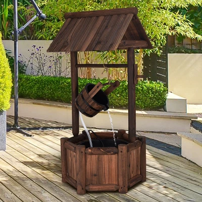 Costway Garden Rustic Wishing Well Water Fountain Wooden Outdoor Electric Backyard Pump 2 Costway Garden Rustic Wishing Well Water Fountain Wooden Outdoor Electric Backyard Pump - Image 2