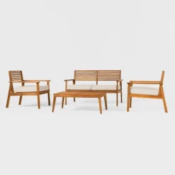 Saracina Home 4pc Mid-Century Modern Slatted Acacia Outdoor Patio Conversation Furniture Set 10 Saracina Home 4pc Mid-Century Modern Slatted Acacia Outdoor Patio Conversation Furniture Set -Outdoor Garden Store GUEST 5bd5681e 7e46 43b4 a961 a82e40c62e87